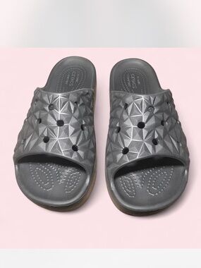 CROCS Gray Geometric Slide Sandals